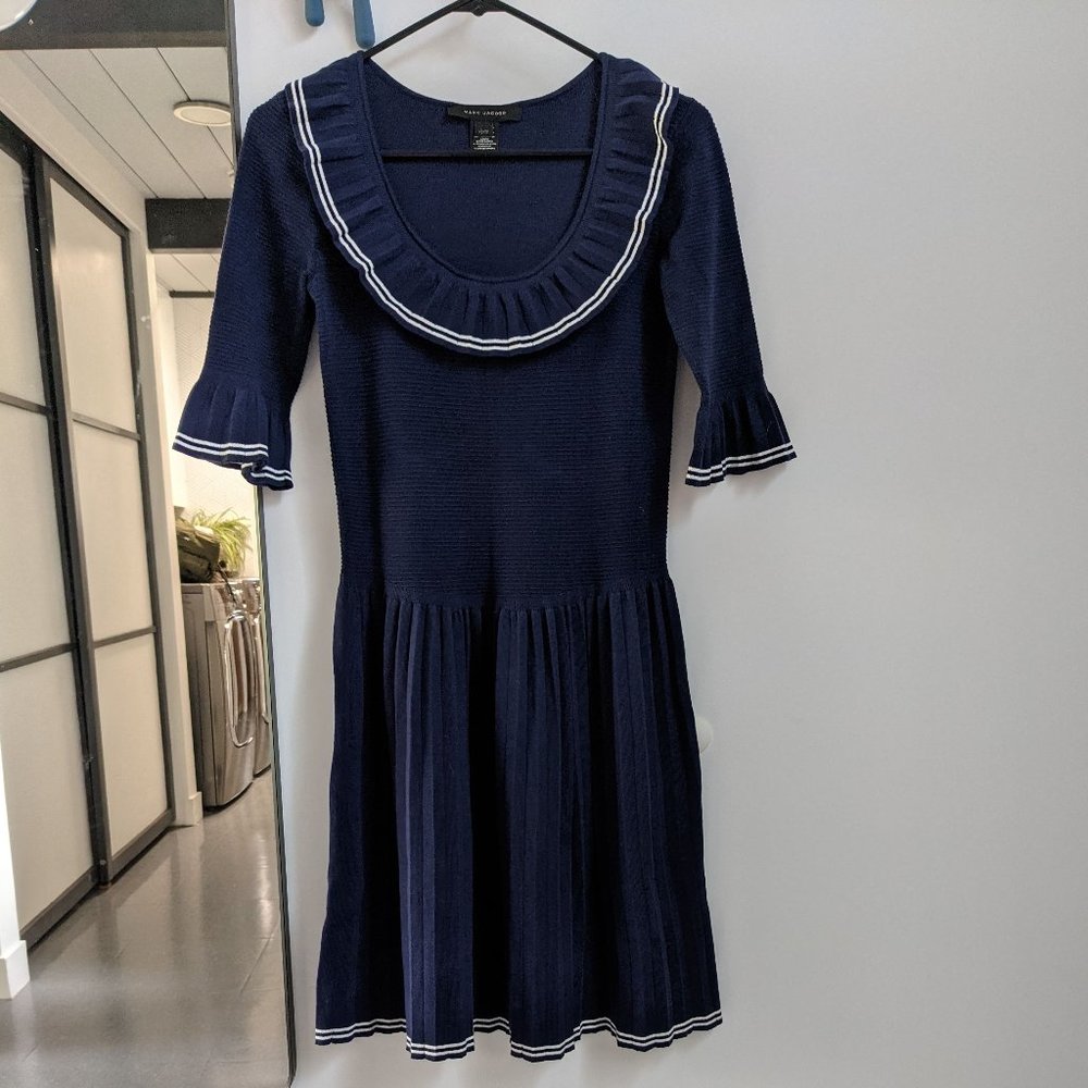 Marc Jacob Navy Pleated Knit Sailor Dress Size XS
